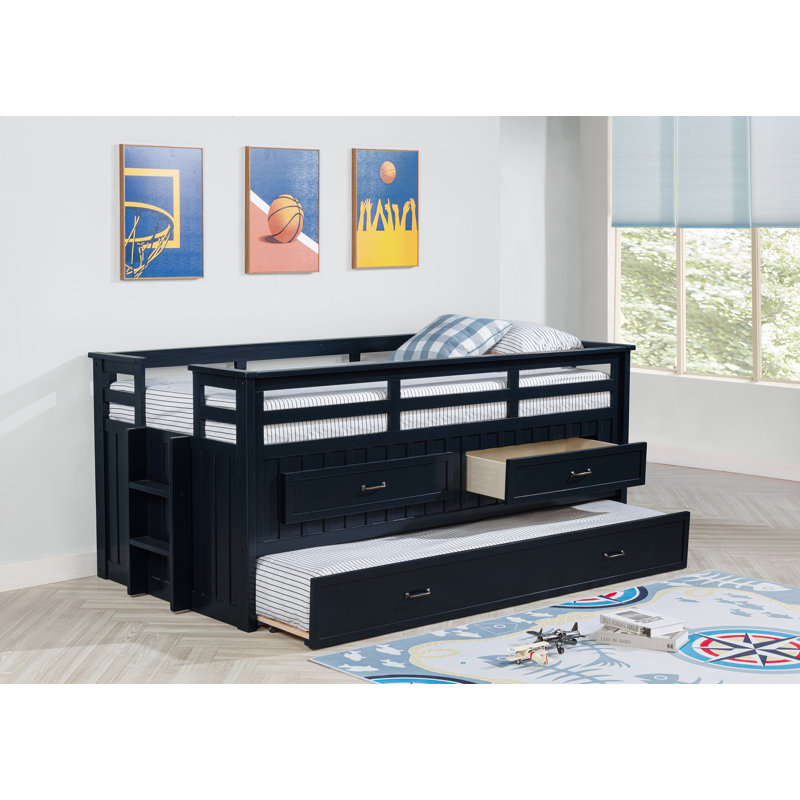 Lit-bateau simple avec lit gigogne Hurst, Bleu marine