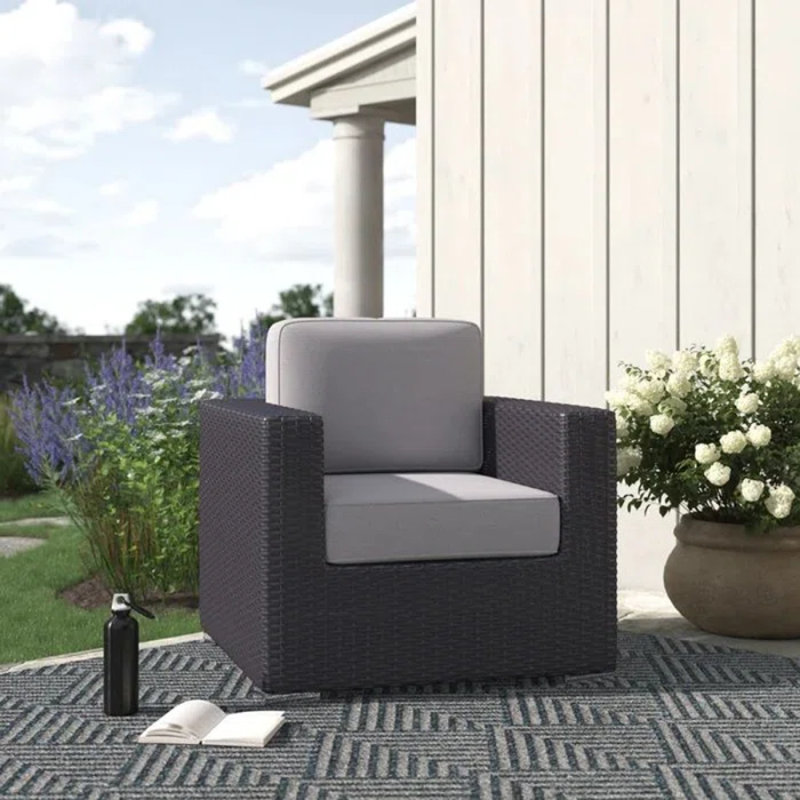 Fully Assembled Patio Chair With Cushions, Gray, Black