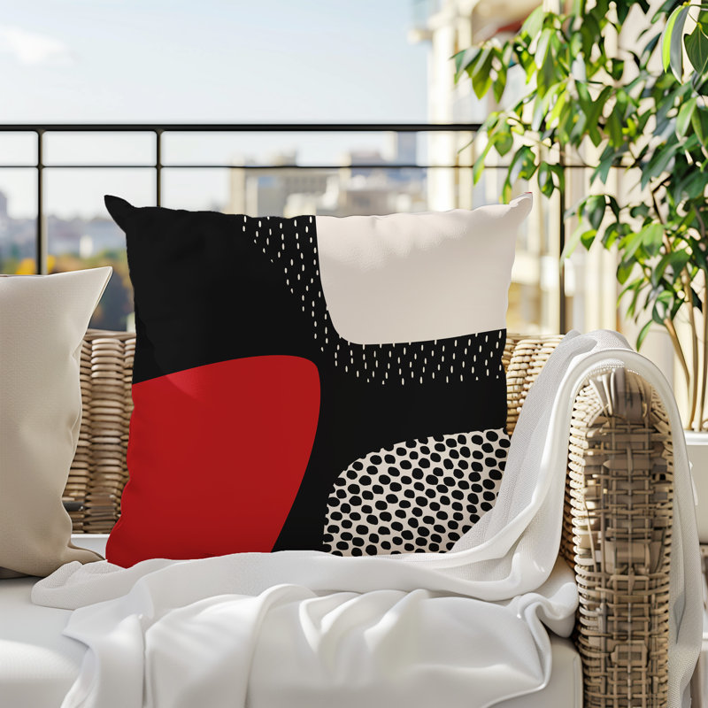 Coussin carré intérieur / extérieur pia, H 19 po x l 19 po, Rouge / noir / blanc cassé