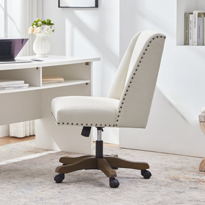 Mellins Armless Swivel Upholstered Task Chair with Wide Back and Solid Wood Base