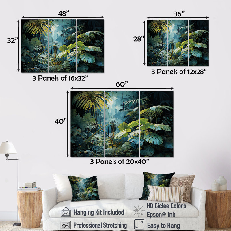 Palmier illuminé au clair de lune Exude A Drea - ensemble d'art mural sur toile Plants, Toile tendue