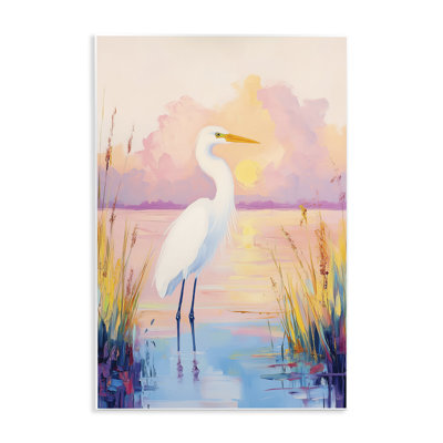 Plaque murale «Egret under Beaming Sunset», conception par Arlington Prints