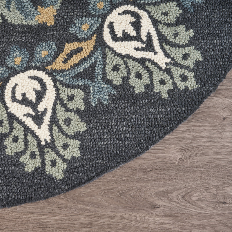 Tapis bleu foncé en laine touffeté à la main Padula Paradise, Rond 6 pi