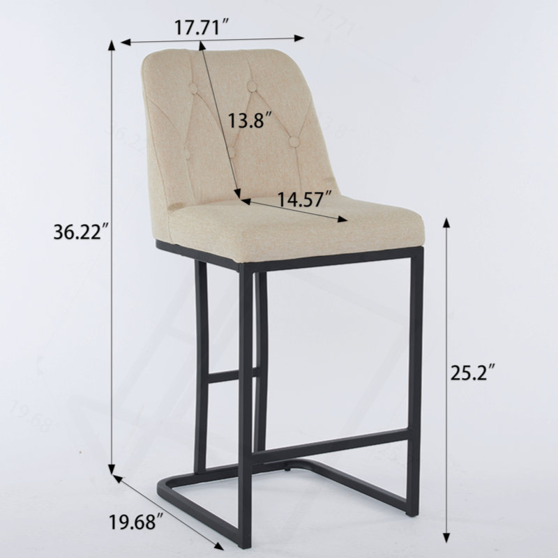 Set Of 2,Modern Upholstered Bar Stool With Button-Tufted Backrest, Counter Height Chair With Sturdy Metal Frame, Comfortable Padded Seat For Kitchen, Bar, Or Dining Room