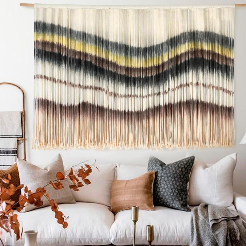 Décoration murale en macramé, décoration murale bohème chic, macramé, tapisserie, fil de fibre, tapisserie, salon, chambre à coucher, décoration murale, l 57 po x L 35 po