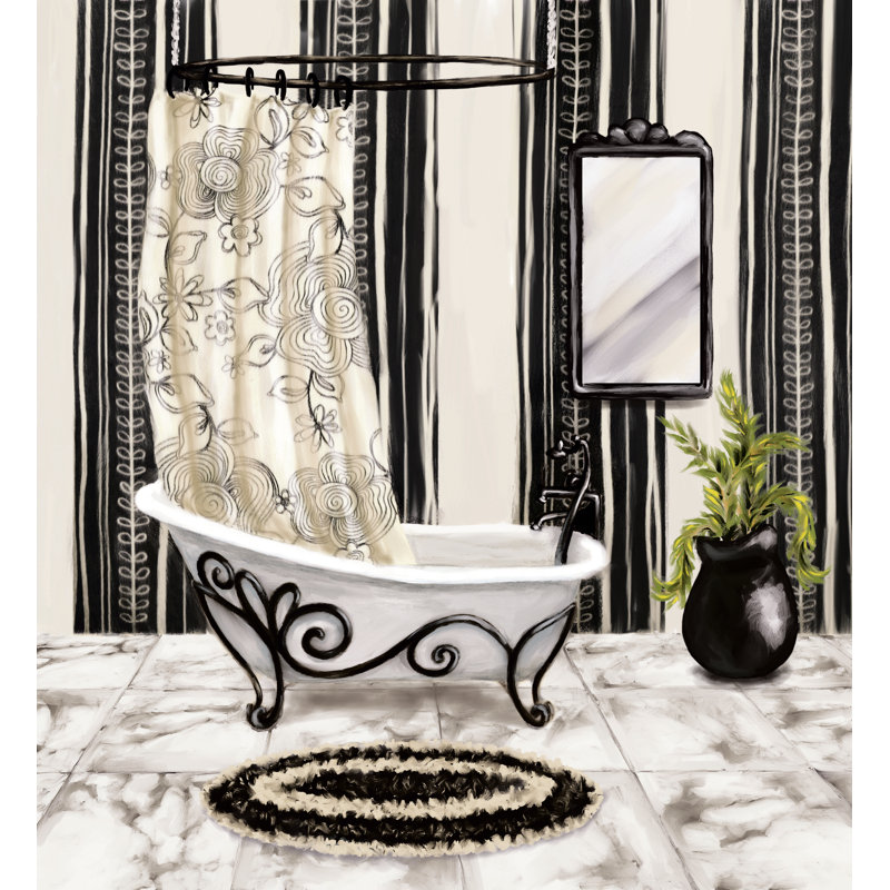Black and White Luxury Bath - Painting Print, 91cm H x 61cm W, Wrapped Canvas