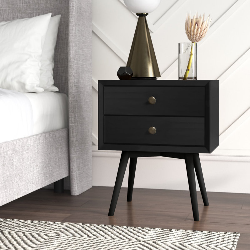 Solid Wood Bedside Table, Black