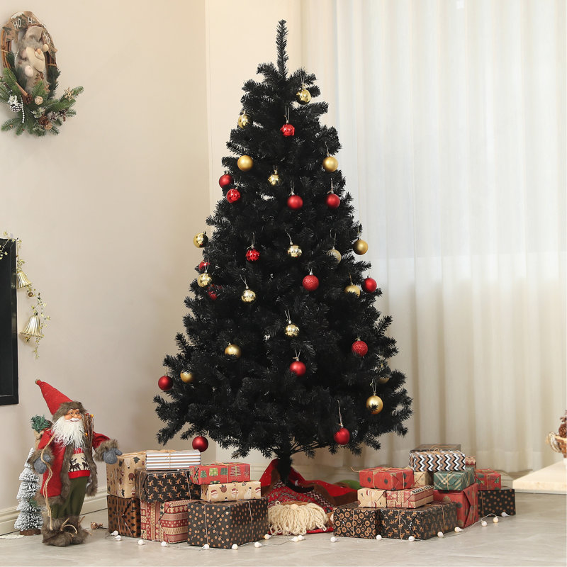 Arbre de Noël artificiel de 6 pi de hauteur, arbre de Noël non éclairé avec 1000 pointes de branches, ouverture automatique, base en acier, décoration des Fêtes pour bureau personnel, noir