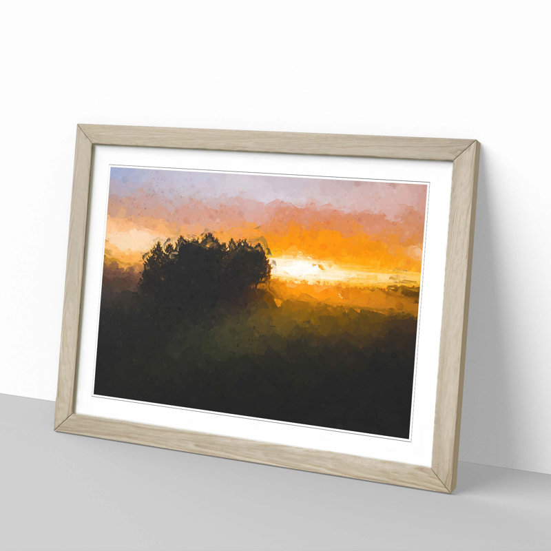 Sunrise over a Meadow in Abstract - Picture Frame Graphic Art Print, 48cm H x 65cm W x 2cm D, Oak Framed