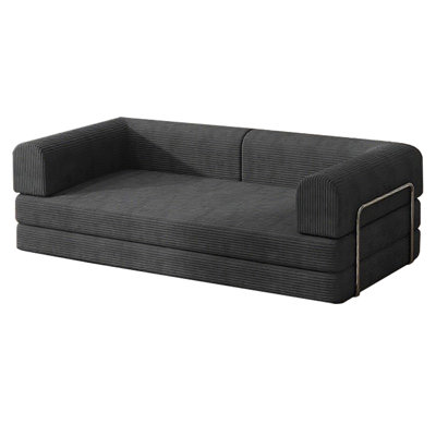 Canapé-lit convertible en velours côtelé, futon très grand pliable 3 places avec structure de forme fixe, canapé-lit sans assemblage pour le salon