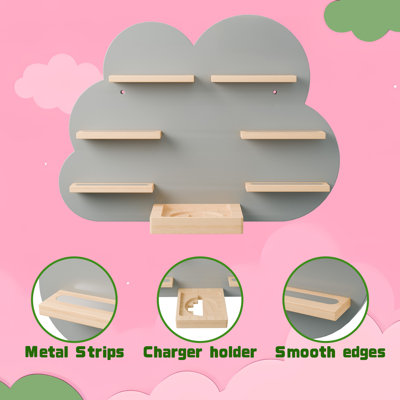 Tablette Cloud Tonies pour Toniebox, station de charge - Tablette magnétique unique Tonies pour figurines Tonie, tablettes flottantes en bois de hêtre gris