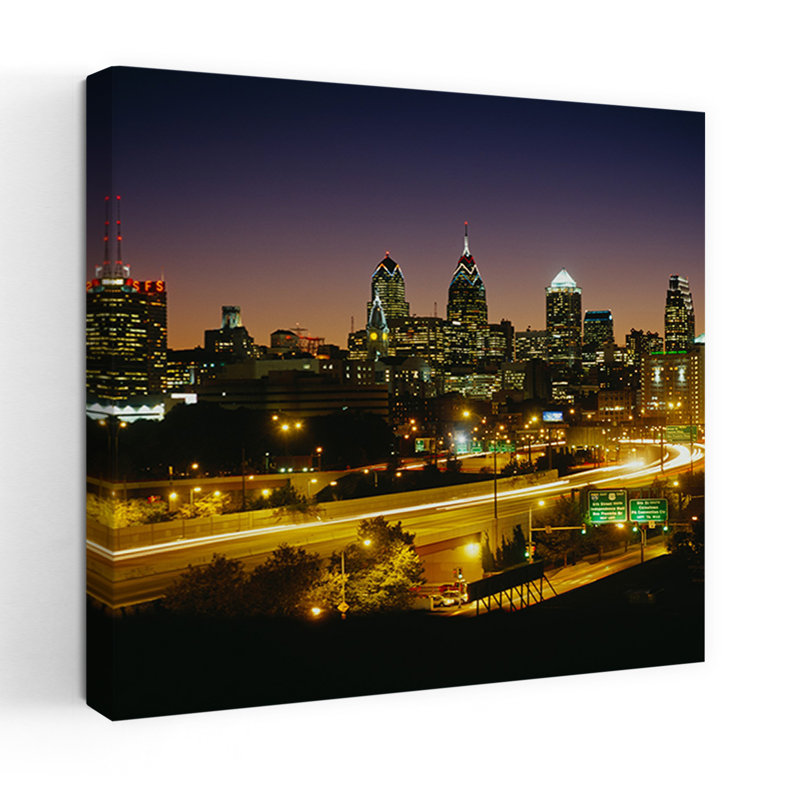 Buildings lit up at night Philadelphia Pennsylvania USA 1 Piece Wrapped Canvas Wall Art, 45.72cm H x 45.72cm W