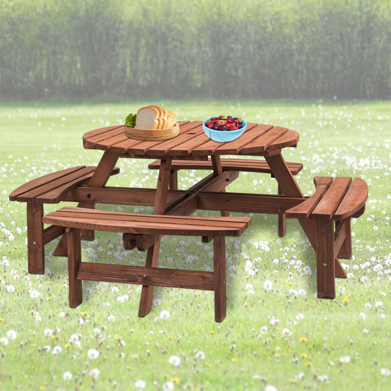 Table de pique-nique en bois pour 8 personnes, table de camping en plein air avec siège, jardin, bricolage avec 4 bancs intégrés, capacité de 2220 lb