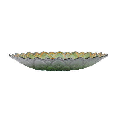 Solar Peacock Geometric Glass Bird Bath with Stand