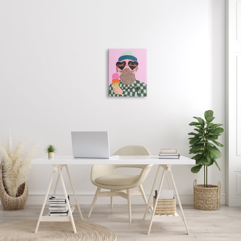 «Cool Dude Whimsical Man» à carreaux et crème glacée par Dominika Godette - impression, Toile tendue