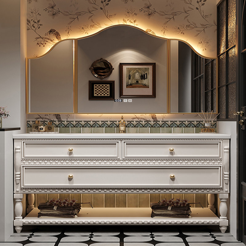 Smart bathroom cabinet retro American style, 31.89" H x 66.93" W x 21.65" D, White