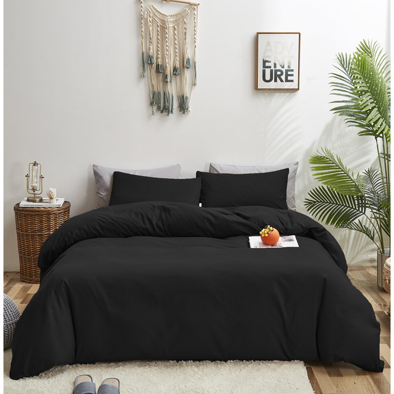 Solid Color Comforter Dark Color 3 PCs Bedding Set Deep Color Bed Comforter Set, Black