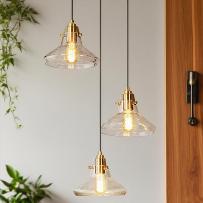 3-Light Gold Cluster Teardrop Chandelier with Seeded Glass shade