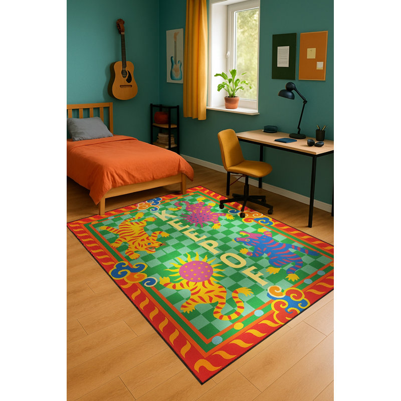 Tapis vert tissé à motif décoratif lavable Mosso, 2'6" x 4'11"