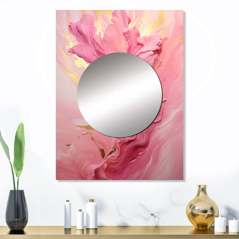 Bohatice Pink Radiant Dusk Dream II - miroir décoratif abstrait, miroir mural moderne, impression d'art en métal