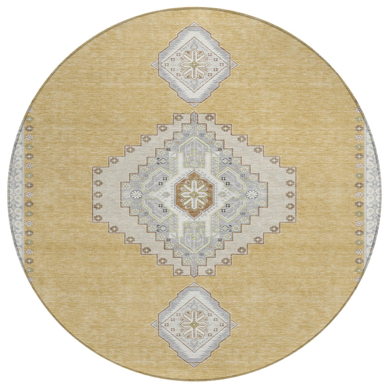 Elira Gold Washable Indoor-Outdoor Rug - , 8' x 8'