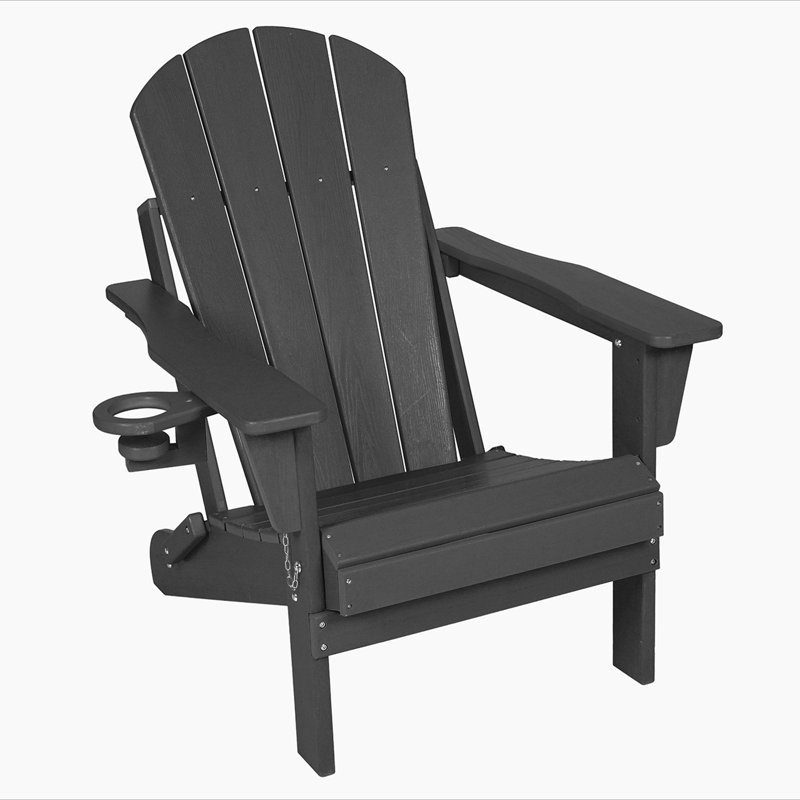 Chaise Adirondack pliante en PEHD avec porte-gobelet double - Chaise Adirondack en composite avec texture bois, Gris