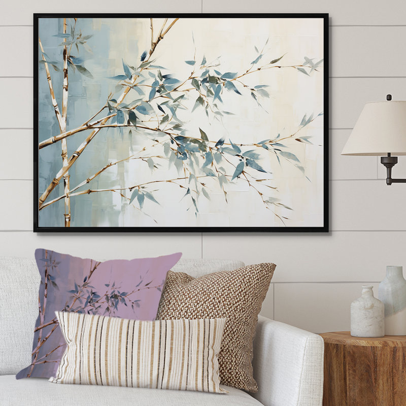 «Green Zen Moment», art sur toile de bambou, H 30 po x l 40 po x P 1,5 po, Cadre flottant noir