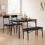 4-Piece Dining Set for 4, Rectangular Table with Upholstered Bench & 2 Chairs, Metal Frame-103727040