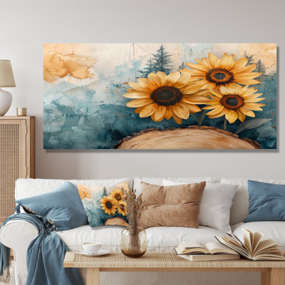 Duice, aquarelle, tournesols, jardin, forêt, diapositive - tournesols, art mural