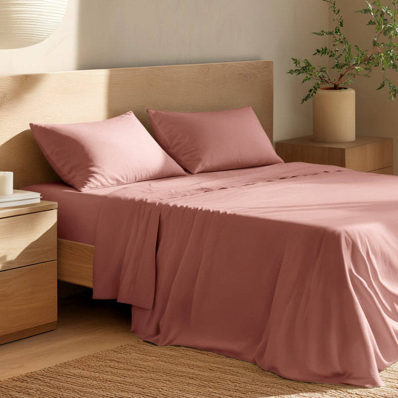 100% Cotton Percale Sheet Set, Queen Sheet Set with 2 Pillowcases, Dusty Rose