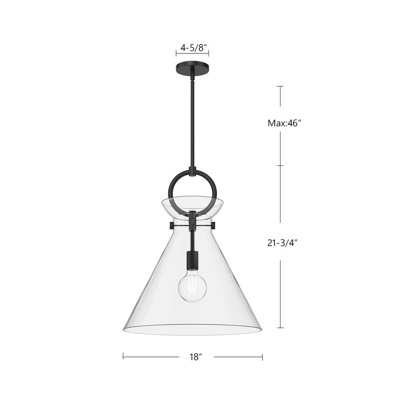 Luminaire suspendu conique à 1 lumière Tiney, H 21,75 po x l 18 po x P 18 po, Doré vieilli