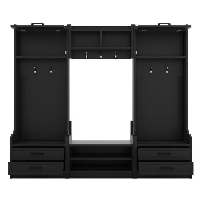 4-In-1 Detachable Hall Tree With Storage And 7 Hooks, Multiple Functions Hallway Coat Rack With Storage Drawers And Cabinet,  Shoe Bench For Entryway Hallway