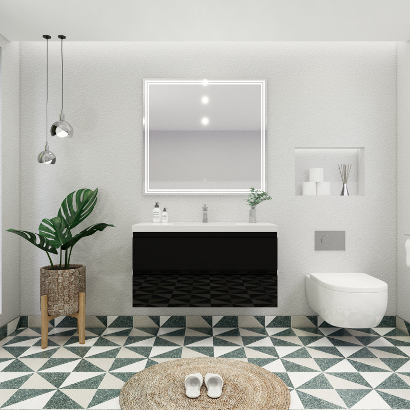 Mableton Single Bathroom Vanity with Wood, Acrylic Top, High Gloss Black