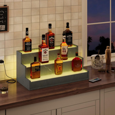 Tabletop Wine Bottle & Glass Rack, Wine Stand With Remote Control, Liquor Bottle Display Shelf With Led Light And Usb Power Interface, Display Shelf by Prep & Savour