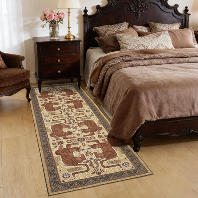 Tapis lavable à la machine à imprimé animal rétro avec envers en caoutchouc pour le salon et la chambre à coucher