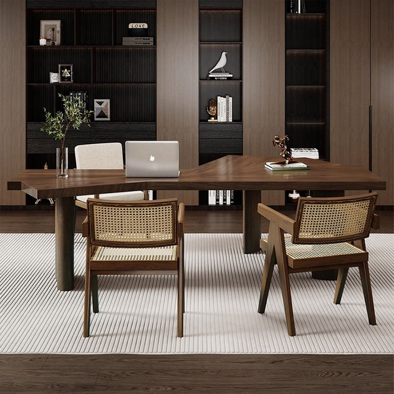 Nut-brown Free Form Solid Wood desk, 29.53'' H x 94.49'' W x 47.24'' D, Nut-Brown