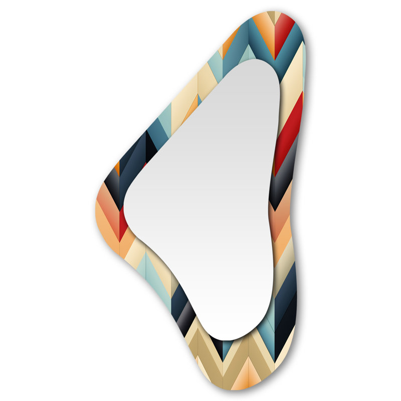 Radken Futurist Chevron Fusion en multicolore - miroir asymétrique à chevrons, miroir mural décoratif de forme irrégulière bleue, impression d'art en métal