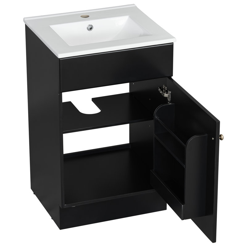 Meuble-lavabo de 20 po avec lavabo avec tablette de porte et tablette réglable, Noir