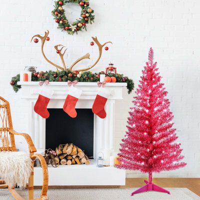 Arbre de Noël artificiel 4 pi avec 50 lumières UL, 122 pointes en PVC pour la décoration intérieure, petit espace, table, appartement ou bureau
