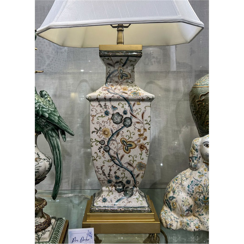 Twine Garden Hand Painted Porcelain Table Lamp with Gold Wood Base