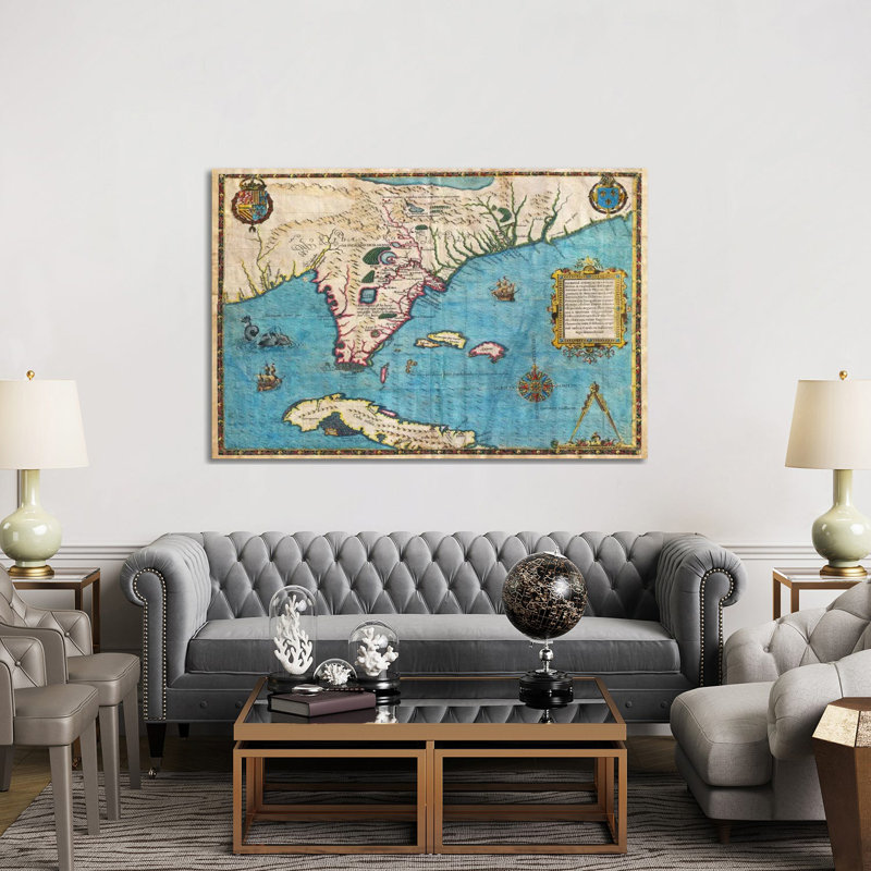 Map Of Florida & Cuba (1588) by Jacques Le Moyne De Morgues - Wrapped Canvas Gallery-Wrapped Canvas Giclée