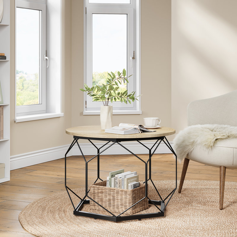 Frame Coffee Table with Storage, Light Yellow Wood