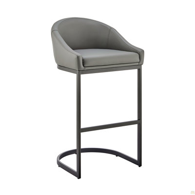 Tabouret de bar Ambrie en métal noir avec similicuir gris