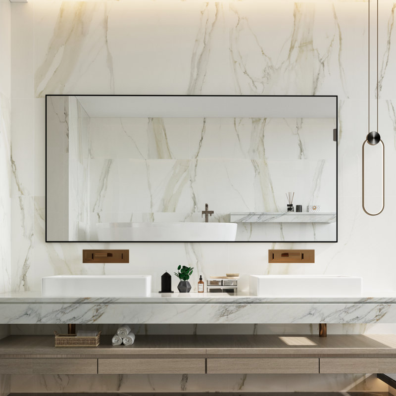 Miroir d'appoint Lesamuel, Noir mat, Rectangulaire, 36 po x 72 po