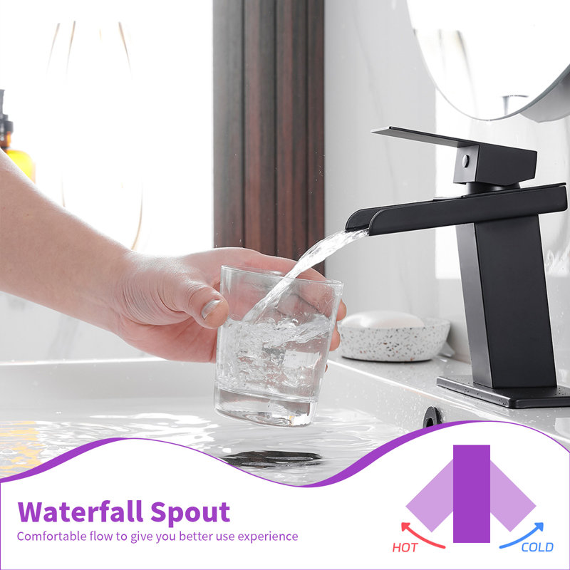 Waterfall Single Hole Single-Handle Low-Arc Bathroom Faucet With Pop-up Drain Assembly in Gold, Drain Assembly Included