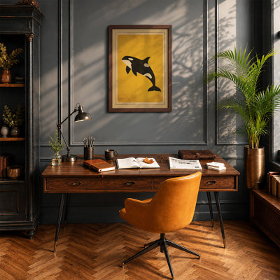 Leaping Orca Mid-Century - Framed Print
