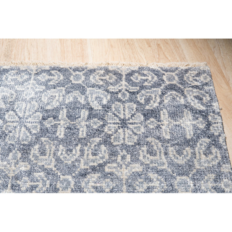 10x14 Gray Hand-Knotted Wool Faded Floral Lattice Geometric Modern Contemporary Carpet Rug