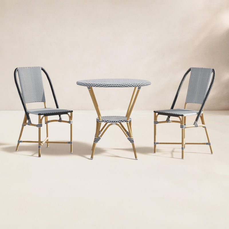 Ellie 2 Person Patio Dining Set, Blue/White, Brown/White