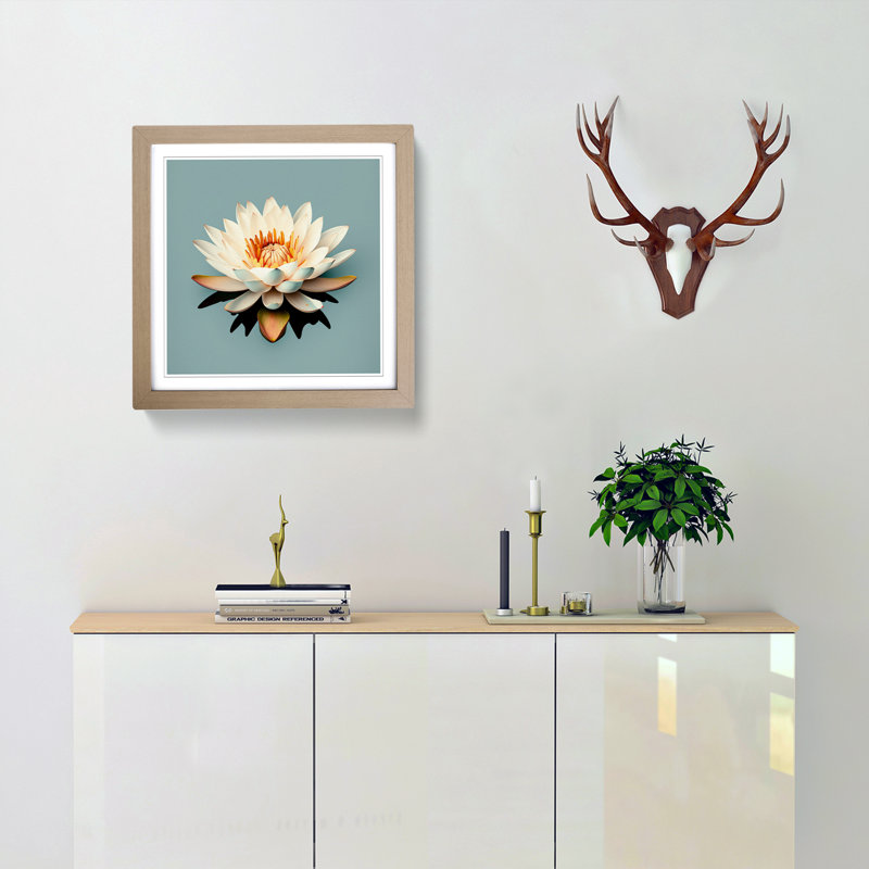 Water Lily Flower Minimalism - Framed Print, Oak