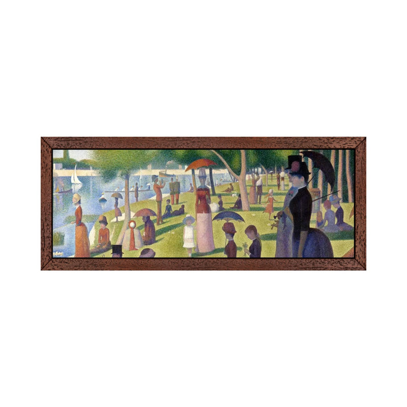 Sunday Afternoon On The Island Of La Grande Jatte by Georges Seurat - Floater Frame Panoramic Painting on Canvas, Brown